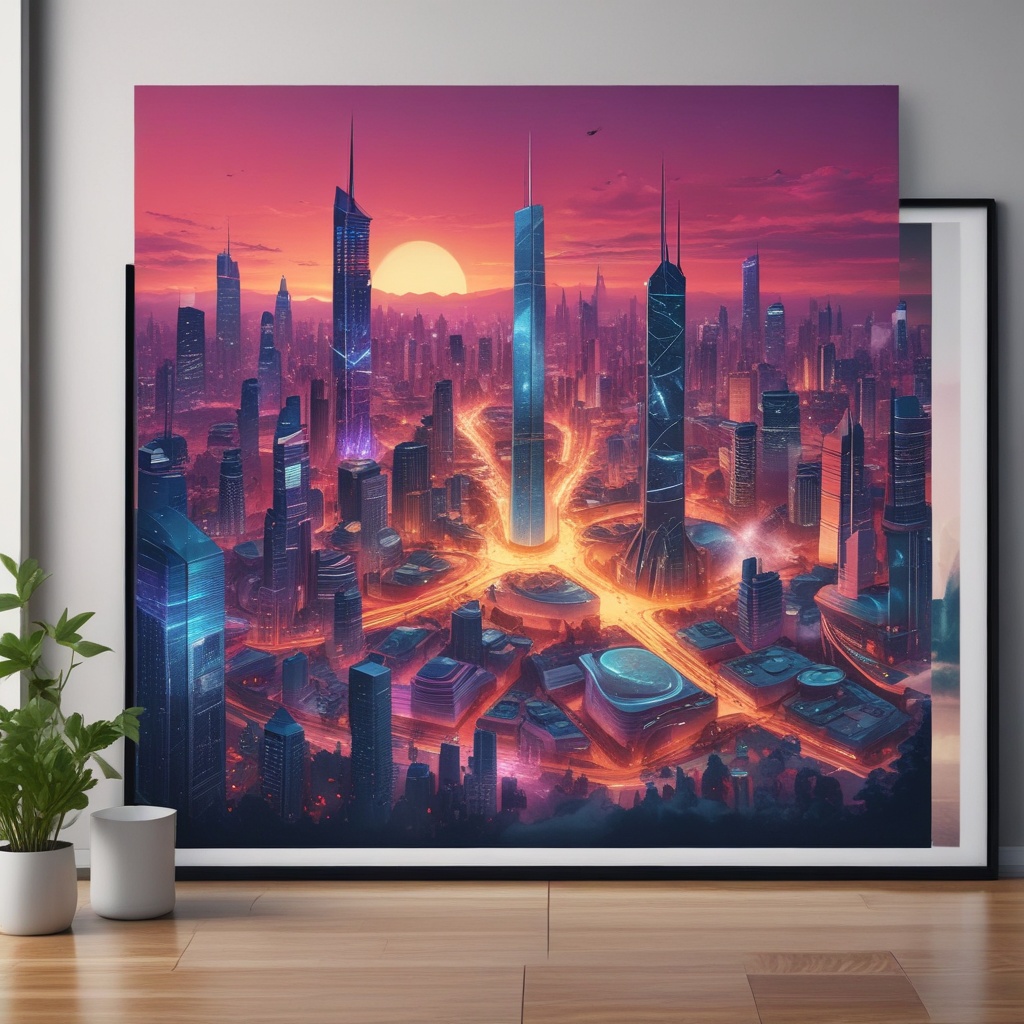 Merchandise image for Poster of futuristic cities at sunset